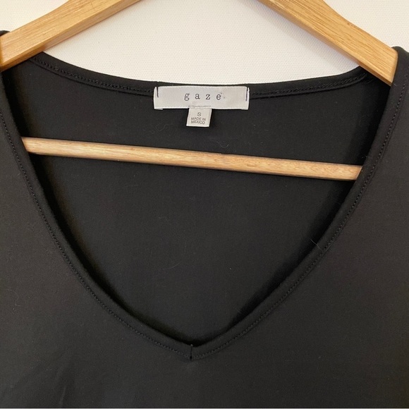 Gaze Long Sleeve Deep V-Neck Black Bodysuit - Picture 3 of 5